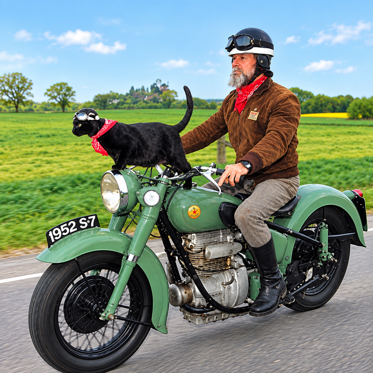 Cat Having An Adventure on a motorbike