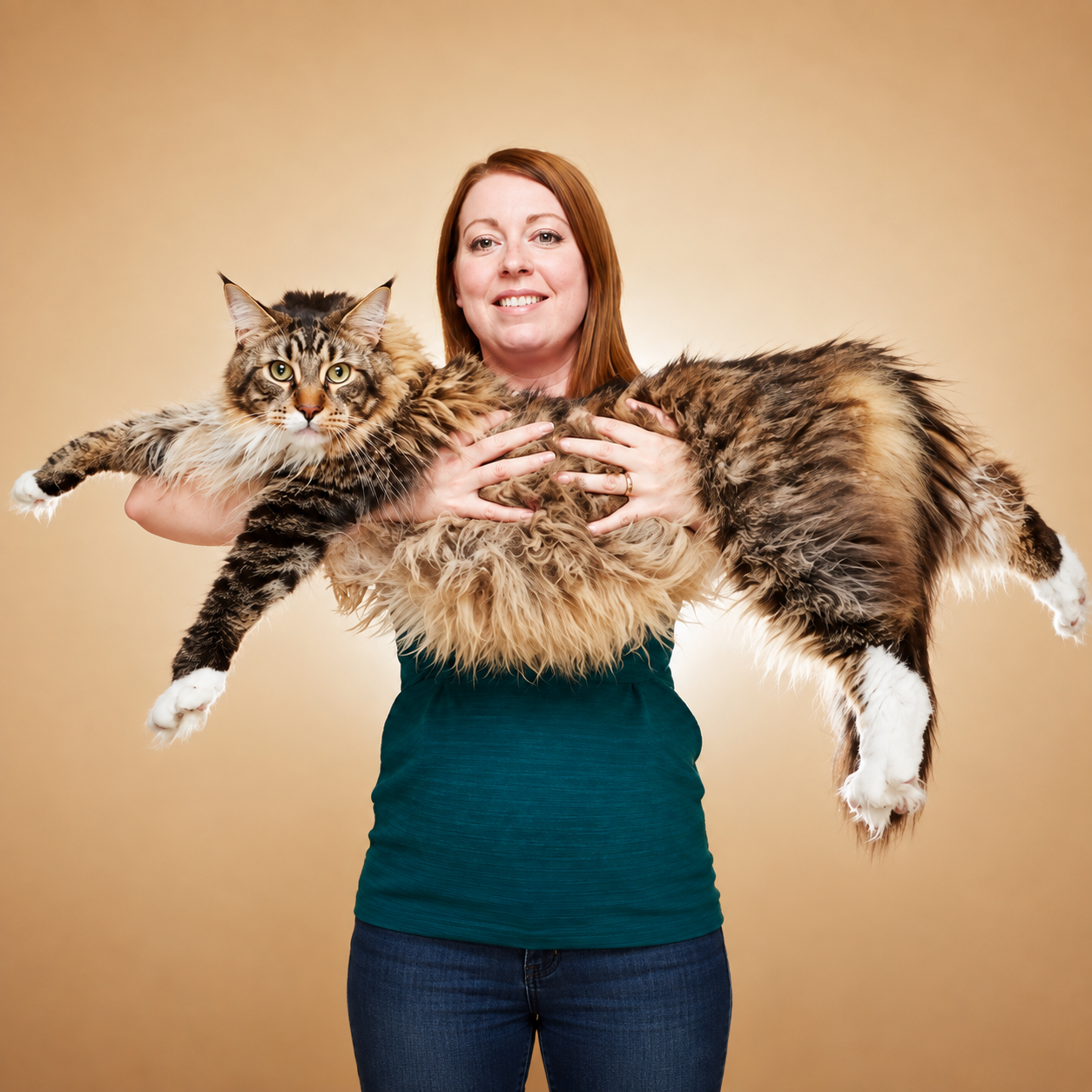 Girl Holding Biggest Cat In The World